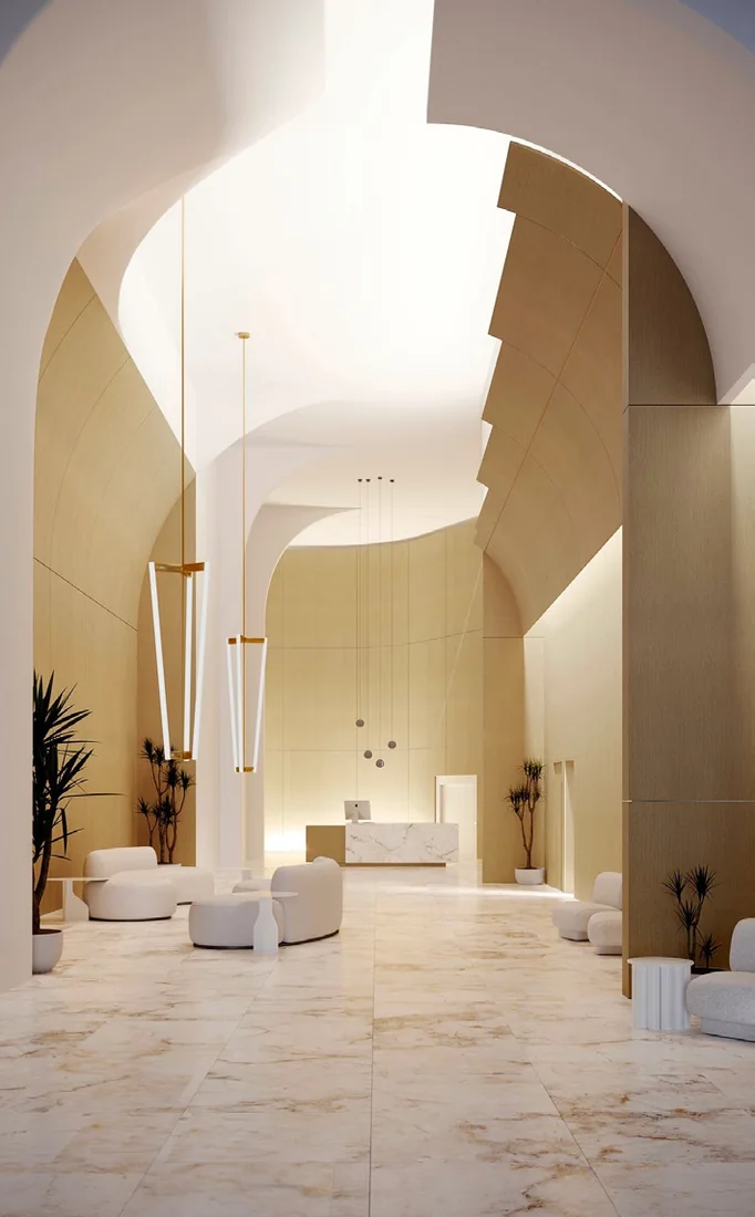Vena veneer used in a bright arched interior
